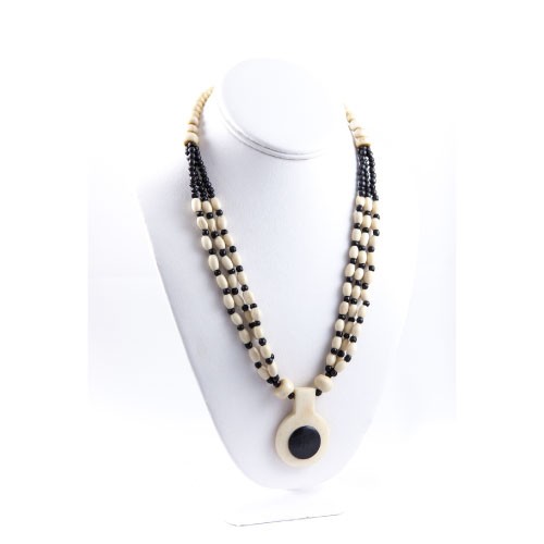 White & Black Wooden Gems Necklace