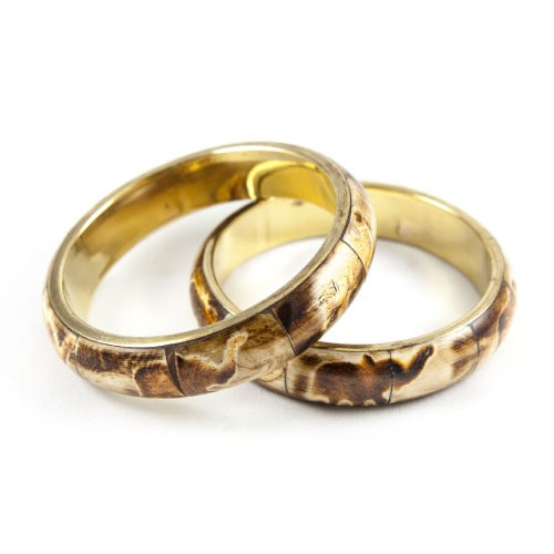 Wood and Brass Elephant Printed Bangle Pair