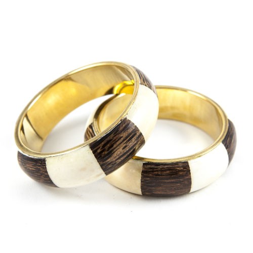 Wood Texture Brass Bangle Pair